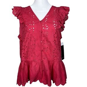 NWT Liv Los Angeles Top Womens L Teaberry Eyelet  Button‎ Up Peplum Y2K Coquette